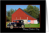 Son’s Father’s Day vintage car with red barn and American flag card