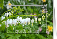 bleeding heart flowers with butterfly for 80th Birthday card