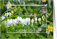 bleeding heart flowers with butterfly for step sister’s birthday card