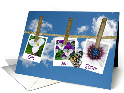 Get Well Soon floral photos on clothesline with butterfly card