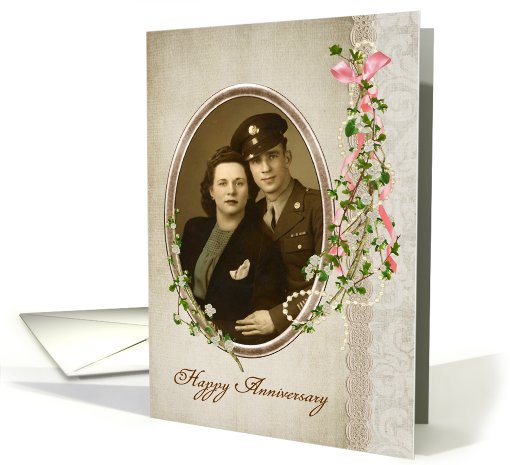 Antique photo card frame with branch bouquet for Anniversary card