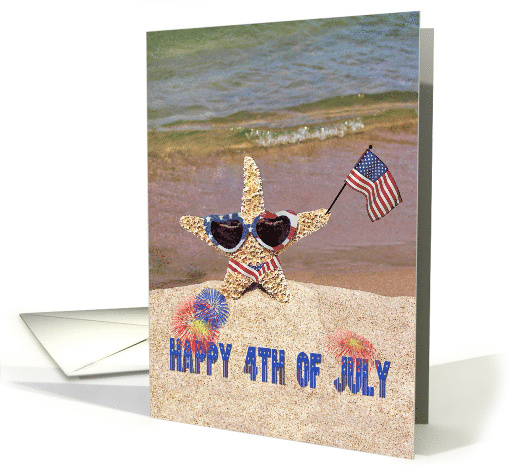 4th of July Birthday with starfish and American flag card (931175)