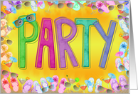 Birthday Party invitation with flip-flops and sunglasses card