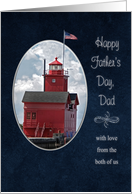 Father’s Day with red lighthouse from both of us card