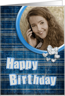 Birthday photo card for Dad with silver heart balloons card