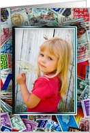 Birthday photo card with stamp collection for Dad card