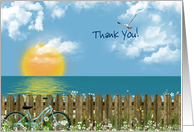 Ocean Sunrise with Blue Bike for Thank You card
