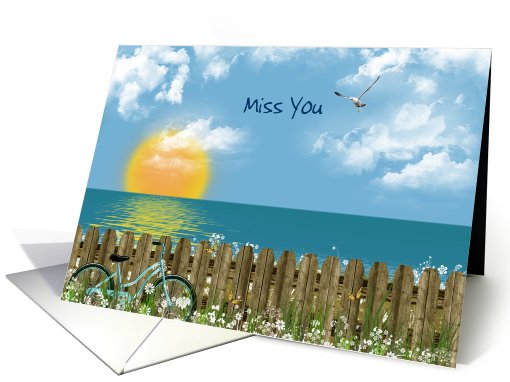 Miss You with serene ocean sunrise card (935325)
