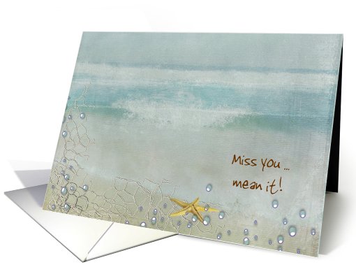 Miss You with starfish in sand card (935327)