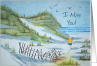 Miss You summer beach watercolor art card