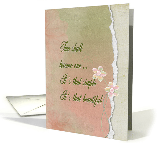 faded floral pink and green with torn edge border for wedding card