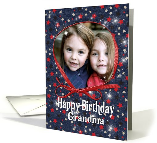 Birthday photo card with stars on denim for Grandma card (942767)