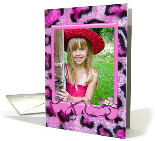 Birthday pink leopard furry photo card for friend card (943304)