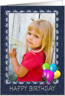denim birthday photo card with balloons card
