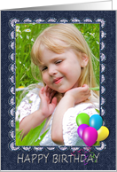 denim birthday photo card with balloons for Mom card