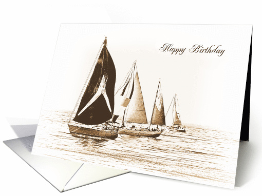 Birthday sailboat race in sepia watercolors card (944965)
