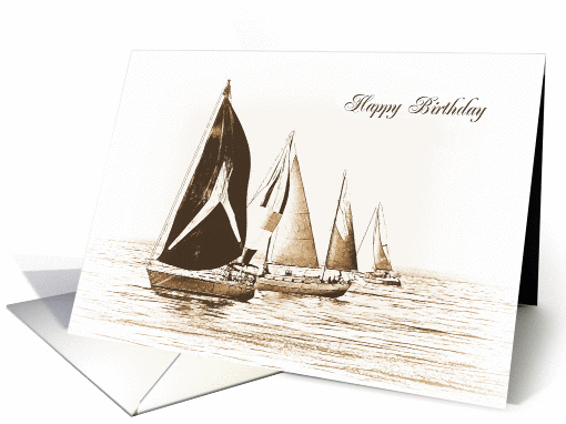 Brother's Birthday-sailboat in sepia watercolors card (944967)