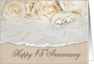 45th wedding anniversary white roses and rings card