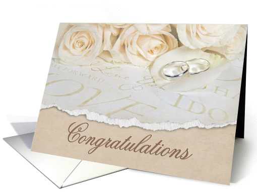 congratulations to newlyweds with roses and rings card (945253)