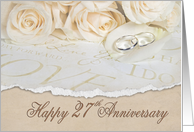 27th anniversary with roses and rings card