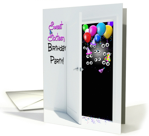 surprise Sweet Sixteen birthday party invitation with balloons card