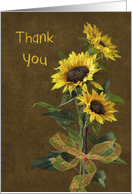 thank you sunflower bouquet on textured brown background card