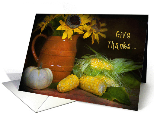 Thanksgiving sunflower bouquet and corn with pumpkin card (955183)