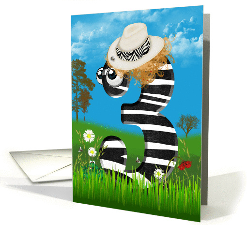 Third Birthday Zebra number with hat card (959101)