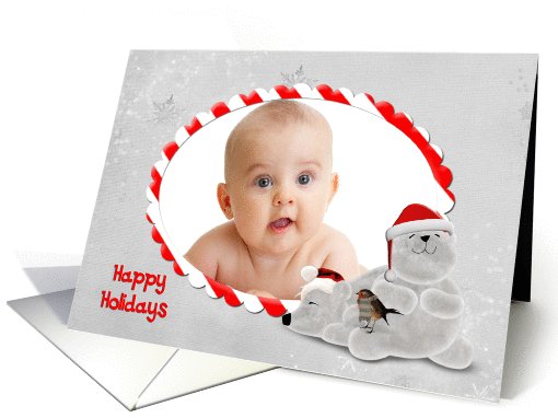 Happy Holidays photo frame with polar bears card (960101)
