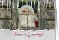 Season’s Greetings with Santa Claus in window card
