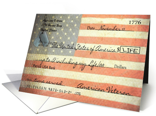 Veterans Day check with dog tags card (974691)
