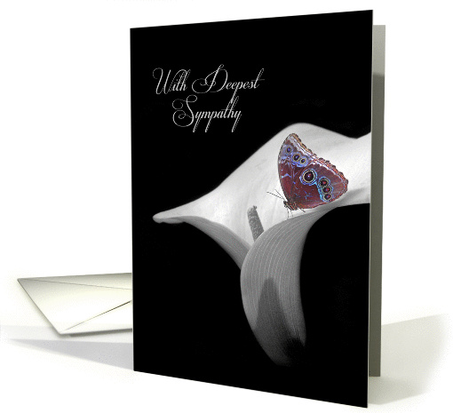 Sympathy loss of daughter with butterfly in white calla lily card