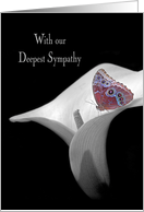 Sympathy loss of Mother with butterfly in white calla lily card