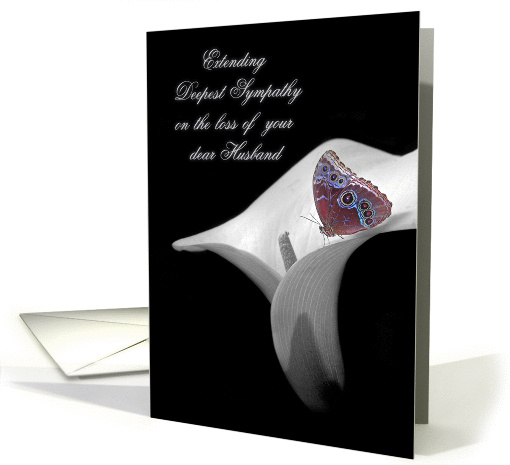 loss of husband sympathy with butterfly on calla lily card (978139)