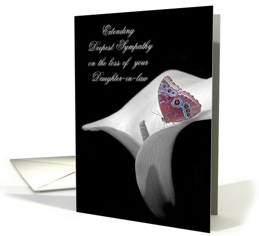 loss of daughter-in-law sympathy with butterfly on calla lily card