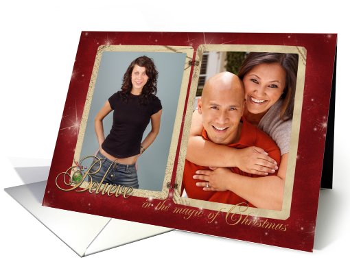 Believe in Christmas old-fashioned photo card frame for parents card