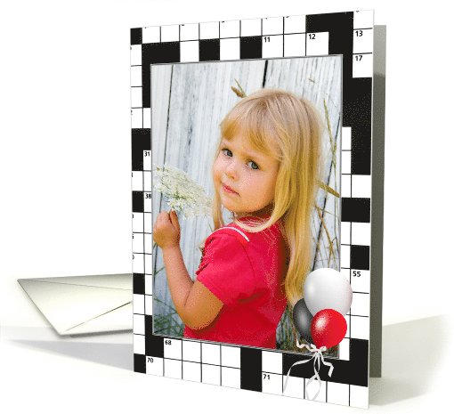 Birthday crossword puzzle photo card frame with balloons card (988163)