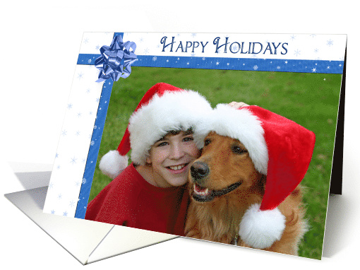 Happy Holidays bow with snowflake ribbon photo card (989597)
