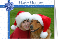 Happy Holidays bow with snowflake ribbon photo card