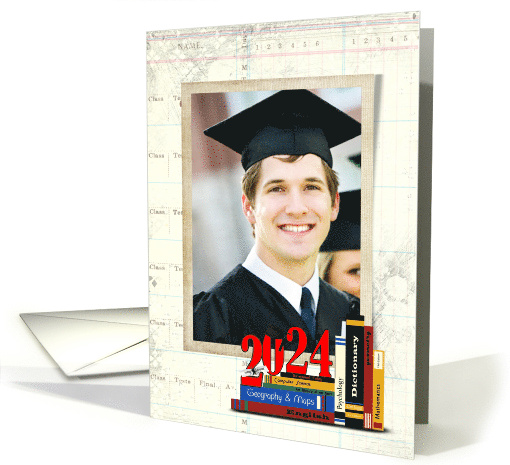 Sons' Graduation 2024 Photo Card Announcement with Retro Report card