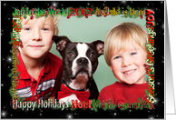 Christmas greetings photo card with berries and pine card