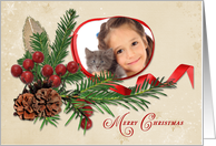 Merry Christmas Photo Card for Grandparents With Ribbon Frame and Pine card
