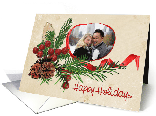 Happy Holidays photo card for parents with red ribbon... (993491)