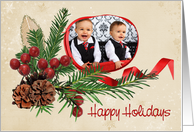Happy Holidays photo card for grandparents with ribbon frame card