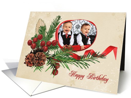 Christmas Birthday photo card for Mom with ribbon frame card (993661)