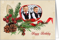 Christmas Birthday photo card for Mom with ribbon frame card