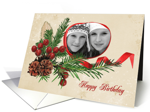 Christmas Birthday photo card for Sister with ribbon frame card
