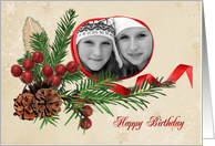 Christmas Birthday photo card for Sister with ribbon frame card