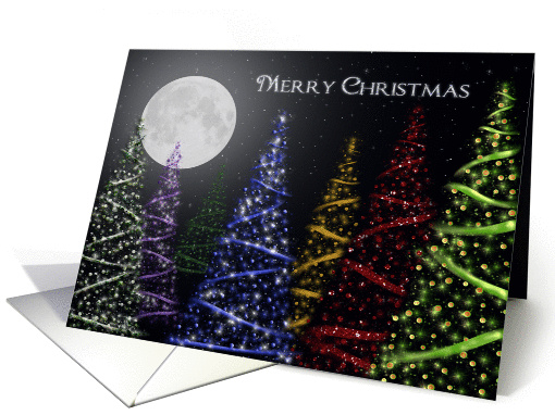 Merry Christmas for pastor with sparkling Christmas trees card
