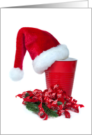for friends at Christmas Santa’s hat on red party cup card